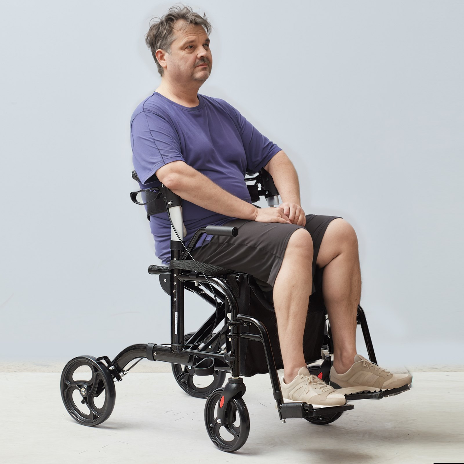 VEVOR 2-in-1 Rollator und Transportstuhl zusammenklappbare Rollator-Rollstuhl-Kombination und Fußstützen leichter Aluminium-Rollator mit verstellbarem Griff All-Terrain-Räder 136 kg Schwarz