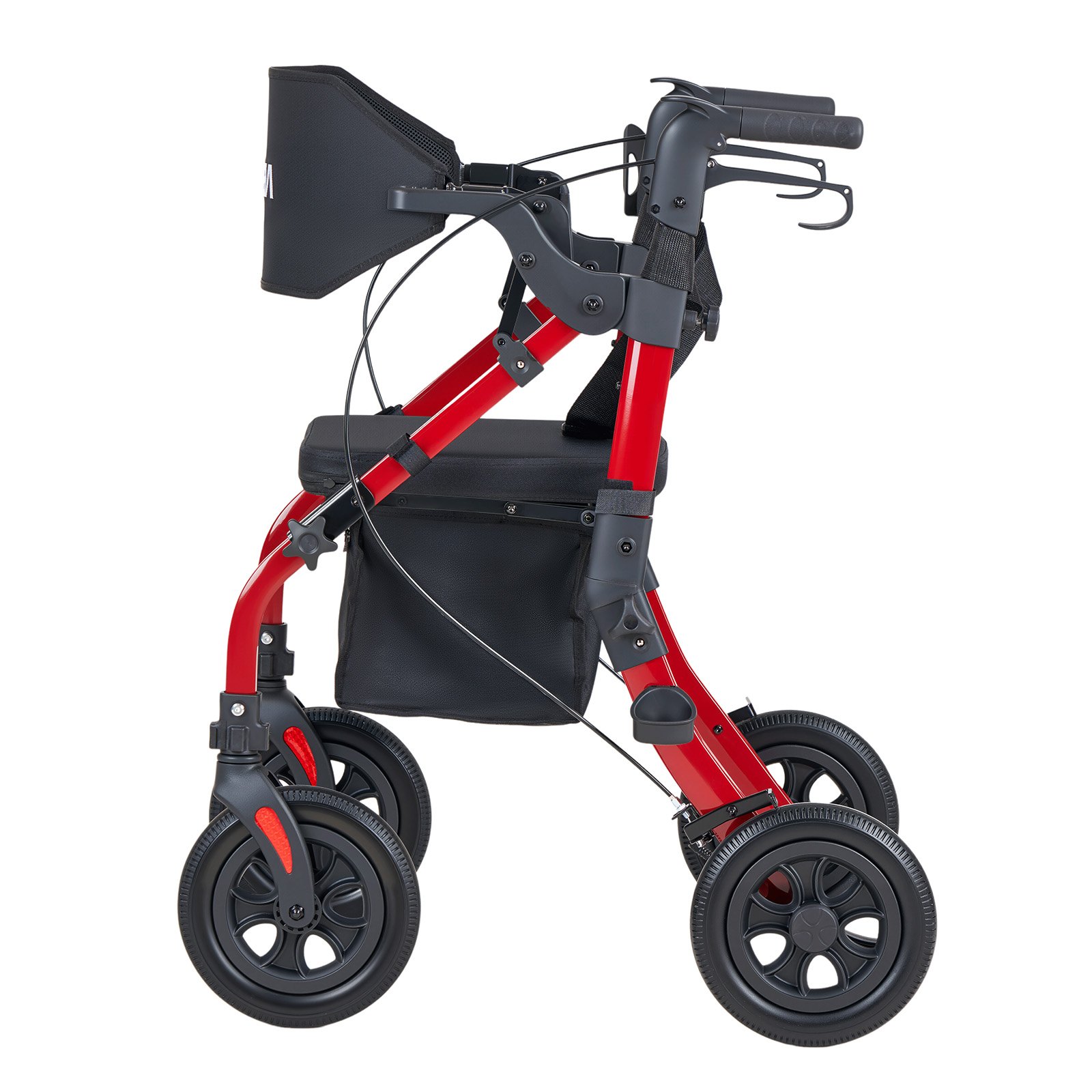 VEVOR 2-in-1 Rollator Faltbar mit Sitz, Leichter Gehwagen mit Reifen, Gehhilfe bis 136 kg mit Rückenlehne Tasche Gehstockhalter, Höhenverstellbare Laufhilfe mit Feststellfunktion für Senioren, Rot
