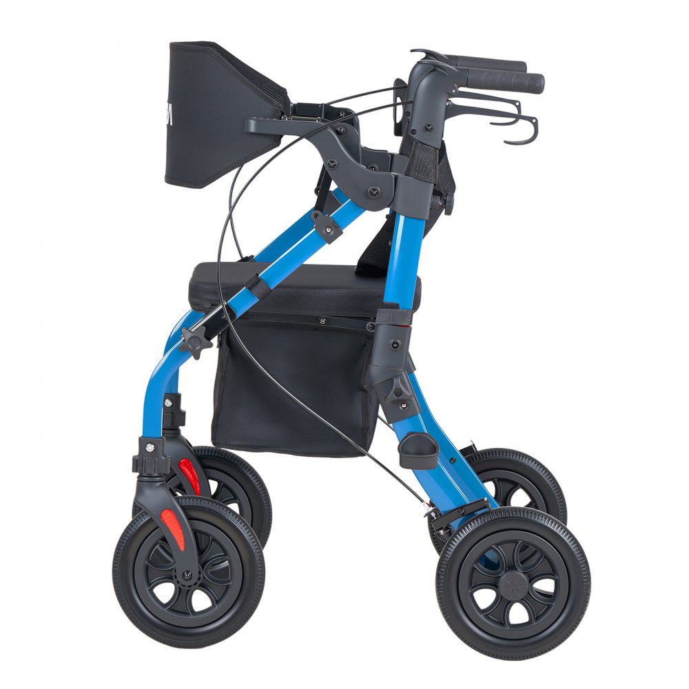 VEVOR 2-in-1 Rollator Faltbar mit Sitz, Leichter Gehwagen mit Reifen, Gehhilfe bis 136 kg mit Rückenlehne Tasche Gehstockhalter, Höhenverstellbare Laufhilfe mit Feststellfunktion für Senioren, Blau