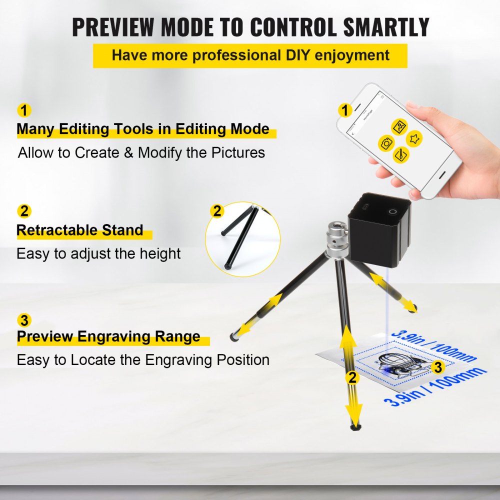 VEVOR Laser Graviermaschine Arbeitsbereich 100 x 100 mm Graviergerät, 20 mm Lasergravierer, Schwarzes Gravierfräsen, Lasergravur Schneidemaschine, DIY Gravierer Hochpräziser Schnitt für Holz Metall