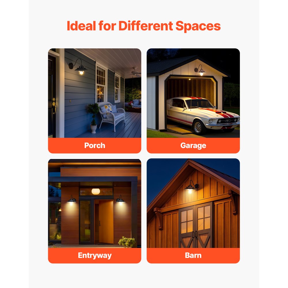 VEVOR Solar Schwanenhals-Wandleuchte 350 lm, 3 Beleuchtungsmodi & Bewegungsmelder, 1 Stk. Scheunenleuchte mit E27-Glühbirne kompatibel, für Veranda, Haus, Eingangsbereich, Garage, Schwarz