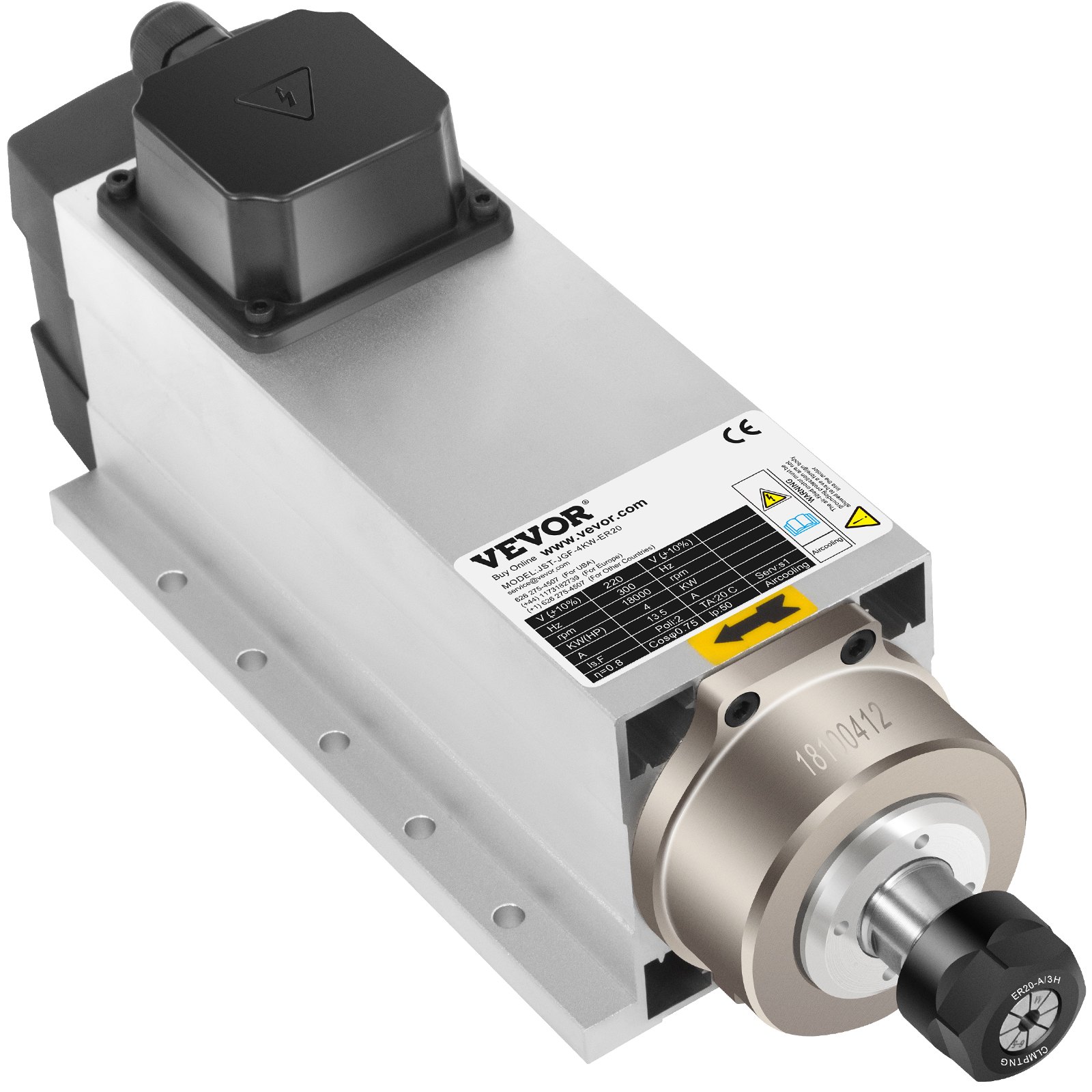 VEVOR Spindelmotor CNC Spindelmotor Luftgekühlte 4 Kw, Luftkühlung Spindelmotor ER20 Luftgekühlter Motor für CNC Spannzangenfutter 1-18000 U / min Air Cooled Spindle Motor Wind Cooled Spindle Moto