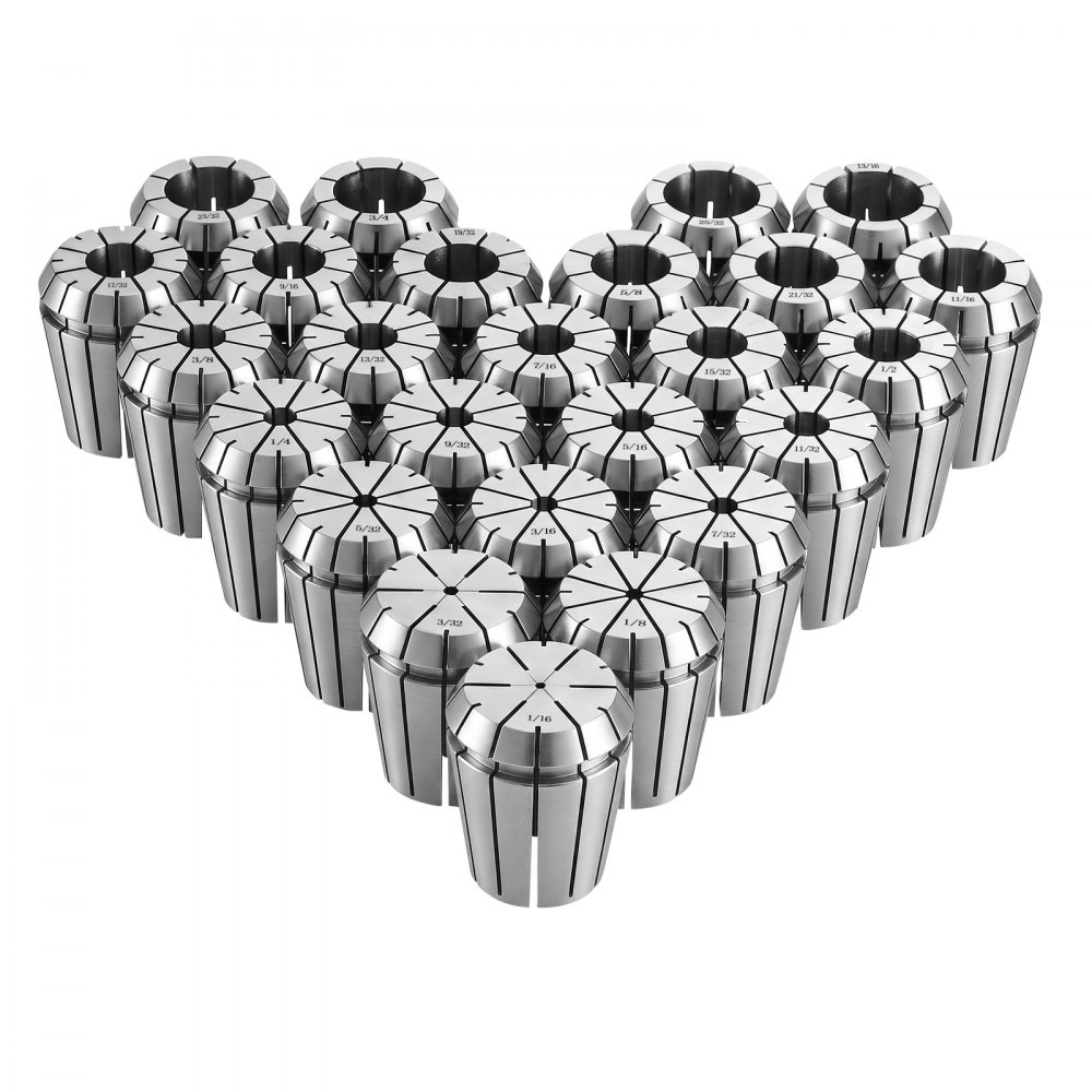 VEVOR ER32 Spannbuchsen Set 1/16 Zoll bis 13/16 Zoll 25-tlg. Spannzangensatz, für Fräsmaschinen & Bohrmaschinen, 0,0008 Zoll Rundlaufgenauigkeit, CNC-Spannzangen mit Aufbewahrungsbox, Legierter Stahl