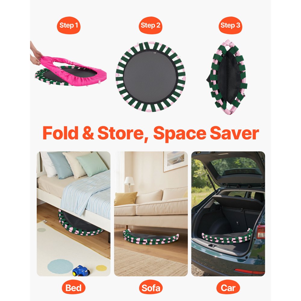 VEVOR Kindertrampolin Outdoor-Trampolin 91,44 cm faltbares Trampolin mit Griff, Rebounder-Trampolin Gartentrampolin für Kleinkinder, Geburtstagsgeschenk für Kinder ab 3 Jahren 100 kg belastbar Rosa