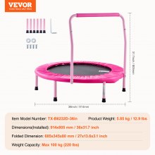 VEVOR Trampoline Faltbares Mini-Trampolin 100kg Rebounder-Trampolin 91,44cm Rosa