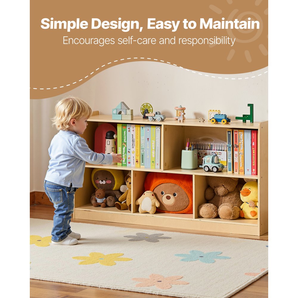 VEVOR Kinderregal Bücherregal (114 cm), Spielzeugschrank mit 5 Fächern 2-stufig, Aufbewahrungsschrank für Spielzeug, Spielzeugregal für Schlafzimmer Kinderzimmer, Ausstellungsschrank Braun