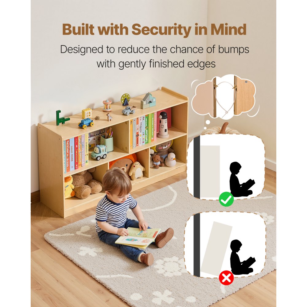 VEVOR Kinderregal Bücherregal (114 cm), Spielzeugschrank mit 5 Fächern 2-stufig, Aufbewahrungsschrank für Spielzeug, Spielzeugregal für Schlafzimmer Kinderzimmer, Ausstellungsschrank Braun