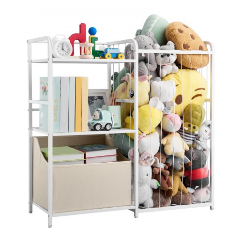 VEVOR Kinderbücherregal mit Spielzeugaufbewahrung, 2-stöckiges Bücherregal mit Stoffspielzeugtruhe, Kinderregal Kinderzimmerregal Weiß, geeignet für