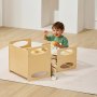 VEVOR Montessori Tisch Stuhlset Kleinkindertischset (1 Tisch + 1 Stuhl) aus Holz für 1–5-Jährige, höhenverstellbarer Aktivitätstisch Spieltisch für Kinder, ideal zum Lesen Essen Spielen – Natur