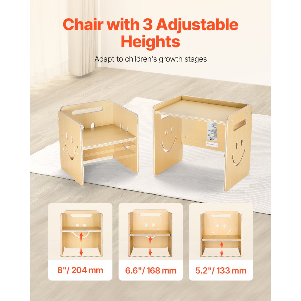 VEVOR Montessori Tisch Stuhlset Kleinkindertischset (mit Tafel) aus Holz für 1–5-Jährige, höhenverstellbarer Kinderstuhl Aktivitätstisch Spieltisch, ideal zum Lesen Essen Spielen – Natur