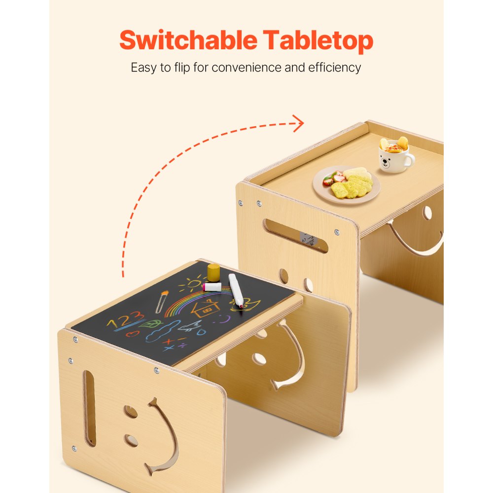 VEVOR Montessori Tisch Stuhlset Kleinkindertischset (mit Tafel) aus Holz für 1–5-Jährige, höhenverstellbarer Kinderstuhl Aktivitätstisch Spieltisch, ideal zum Lesen Essen Spielen – Natur