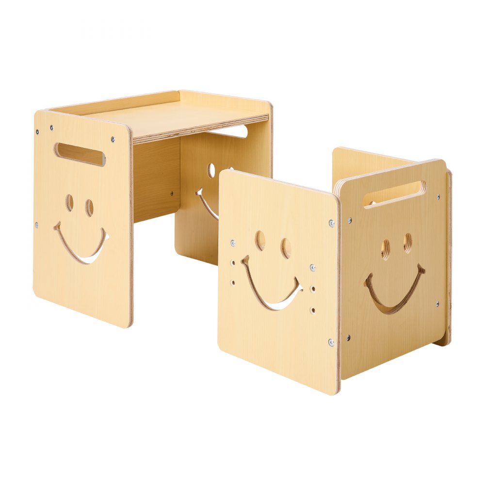 VEVOR Montessori Tisch Stuhlset Kleinkindertischset (mit Tafel) aus Holz für 1–5-Jährige, höhenverstellbarer Kinderstuhl Aktivitätstisch Spieltisch, ideal zum Lesen Essen Spielen – Natur