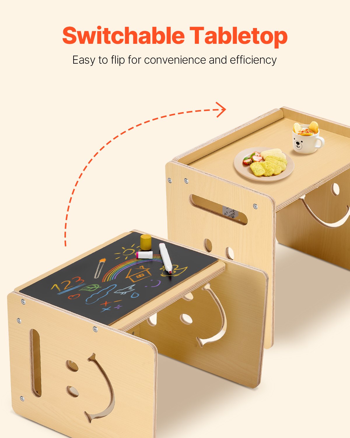 VEVOR Montessori Tisch Stuhlset Kleinkindertischset (mit Tafel) aus Holz für 1–5-Jährige, höhenverstellbarer Kinderstuhl Aktivitätstisch Spieltisch, ideal zum Lesen Essen Spielen – Natur