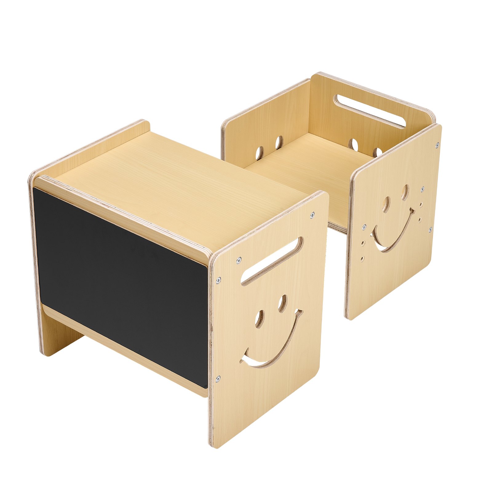 VEVOR Montessori Tisch Stuhlset Kleinkindertischset (mit Tafel) aus Holz für 1–5-Jährige, höhenverstellbarer Kinderstuhl Aktivitätstisch Spieltisch, ideal zum Lesen Essen Spielen – Natur