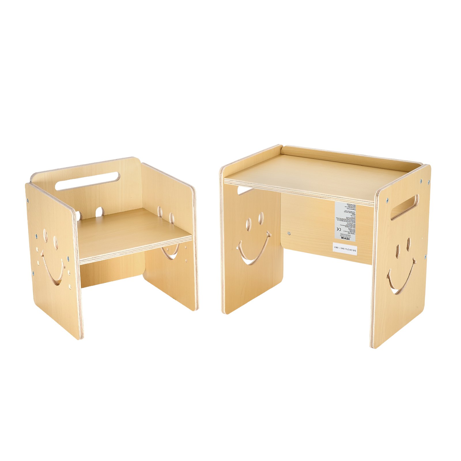 VEVOR Montessori Tisch Stuhlset Kleinkindertischset (mit Tafel) aus Holz für 1–5-Jährige, höhenverstellbarer Kinderstuhl Aktivitätstisch Spieltisch, ideal zum Lesen Essen Spielen – Natur