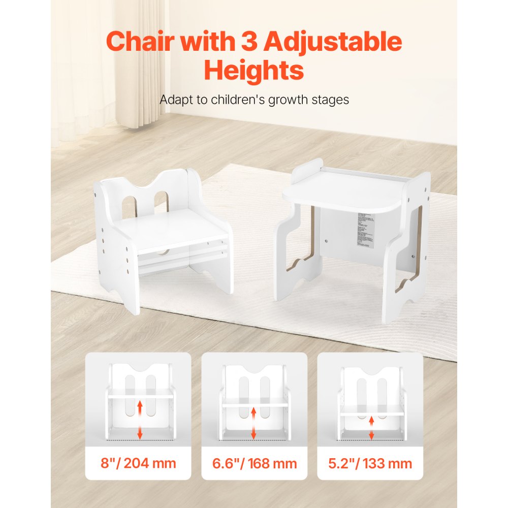 VEVOR Montessori Tisch Stuhlset Kleinkindertischset (mit Tafel) aus Holz für 1–5-Jährige, höhenverstellbarer Aktivitätstisch Spieltisch für Kinder, ideal zum Lesen Essen Spielen – Weiß