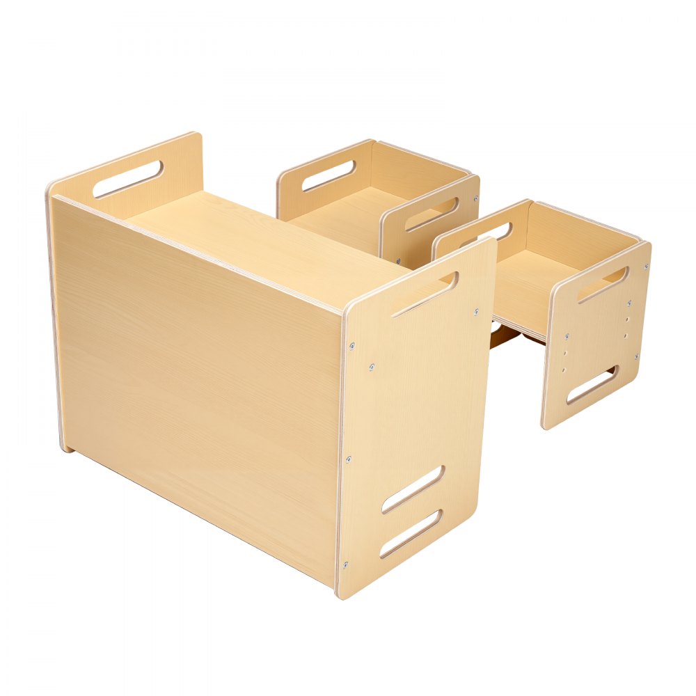 VEVOR Montessori Tisch Stuhlset Kleinkindertischset (1 Tisch + 2 Stühle) aus Holz für 1–5-Jährige, höhenverstellbarer Kinderstul, Aktivitätstisch Spieltisch ideal zum Lesen Essen Spielen – Natur