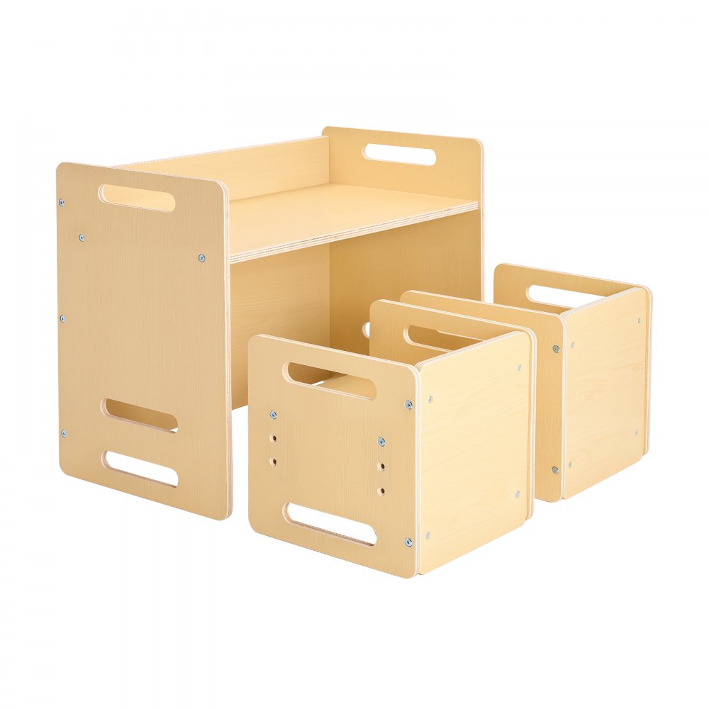 VEVOR Montessori Tisch Stuhlset Kleinkindertischset (1 Tisch + 2 Stühle) aus Holz für 1–5-Jährige, höhenverstellbarer Kinderstul, Aktivitätstisch Spieltisch ideal zum Lesen Essen Spielen – Natur