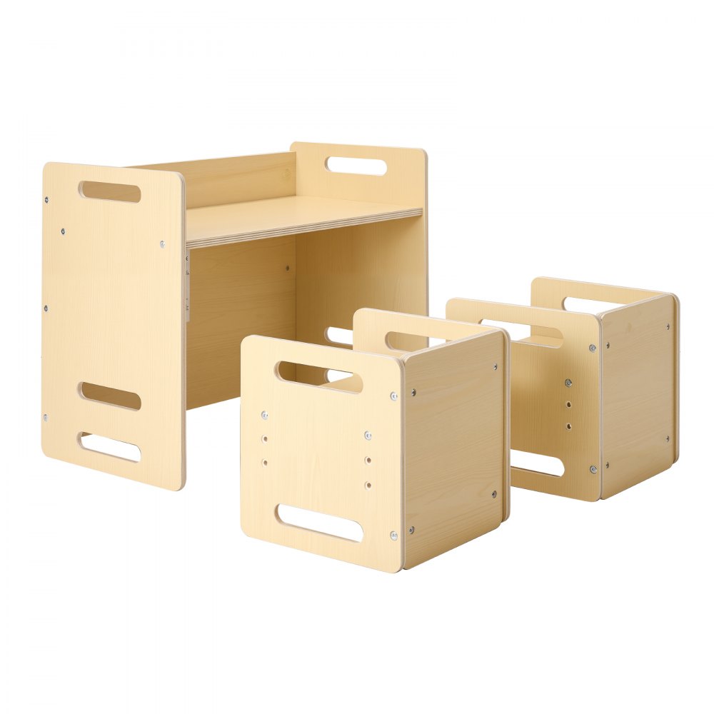 VEVOR Montessori Tisch Stuhlset Kleinkindertischset (1 Tisch + 2 Stühle) aus Holz für 1–5-Jährige, höhenverstellbarer Kinderstul, Aktivitätstisch Spieltisch ideal zum Lesen Essen Spielen – Natur