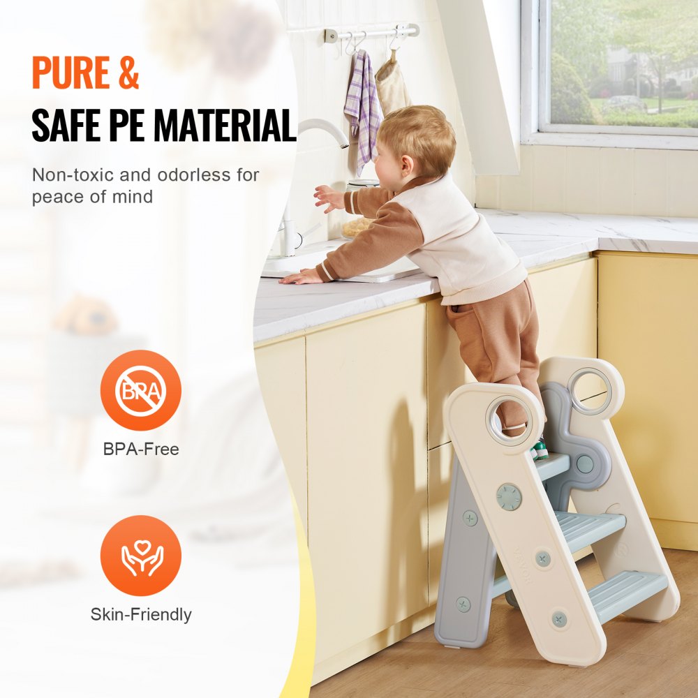 VEVOR Tritthocker Kinder 68kg Gewichtskapazität Trittschemel 490x420x600mm Hocker PE-Material Anti-Rutsch-Polster Badhocker 3 auf 2 Stufen Lernturm Klappbar Kinderschemel Trittschemel Kinderhocker