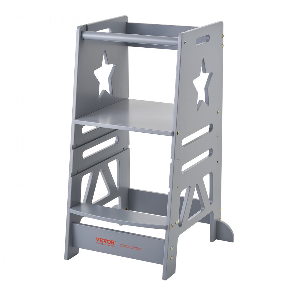 VEVOR Tower Tritthocker für Kleinkinder und Kinder, 3-stufig höhenverstellbar, 350 Pfund, Grau
