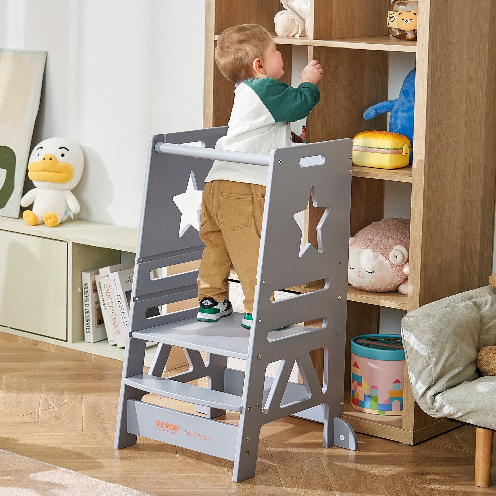 VEVOR Tower Tritthocker für Kleinkinder und Kinder, 3-stufig höhenverstellbar, 350 Pfund, Grau