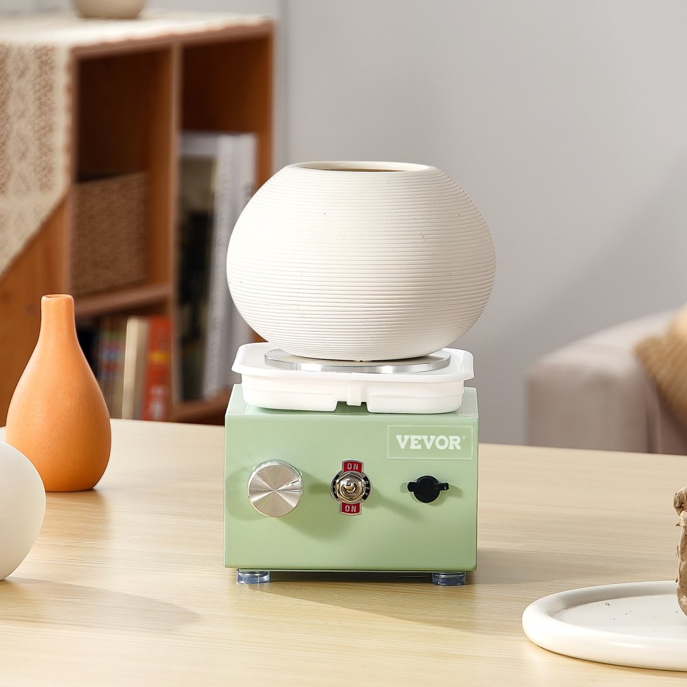 VEVOR Mini-Töpferscheibe, 0–320 U/min, einstellbare Geschwindigkeit, abnehmbare Beckenformmaschine, 2,56 Zoll/3,94 Zoll, 2 Drehteller, elektrische Keramik-Töpferscheibe, 18-teiliges Zubehör, für Kunsthandwerk, Heimwerken, Grün