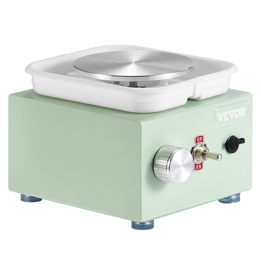 VEVOR Mini-Töpferscheibe, 0–320 U/min, einstellbare Geschwindigkeit, abnehmbare Beckenformmaschine, 2,56 Zoll/3,94 Zoll, 2 Drehteller, elektrische Keramik-Töpferscheibe, 18-teiliges Zubehör, für Kunsthandwerk, Heimwerken, Grün