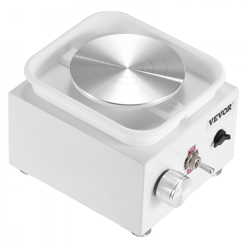 VEVOR Mini-Töpferscheibe, 0–320 U/min, einstellbare Geschwindigkeit, abnehmbare Beckenformmaschine, 2,56 Zoll/3,94 Zoll, 2 Drehteller, elektrische Keramik-Töpferscheibe, 18-teiliges Zubehör, für Kunsthandwerk, Heimwerken, weiß