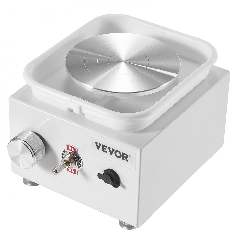 VEVOR Mini-Töpferscheibe, 0–320 U/min, einstellbare Geschwindigkeit, abnehmbare Beckenformmaschine, 2,56 Zoll/3,94 Zoll, 2 Drehteller, elektrische Keramik-Töpferscheibe, 18-teiliges Zubehör, für Kunsthandwerk, Heimwerken, weiß