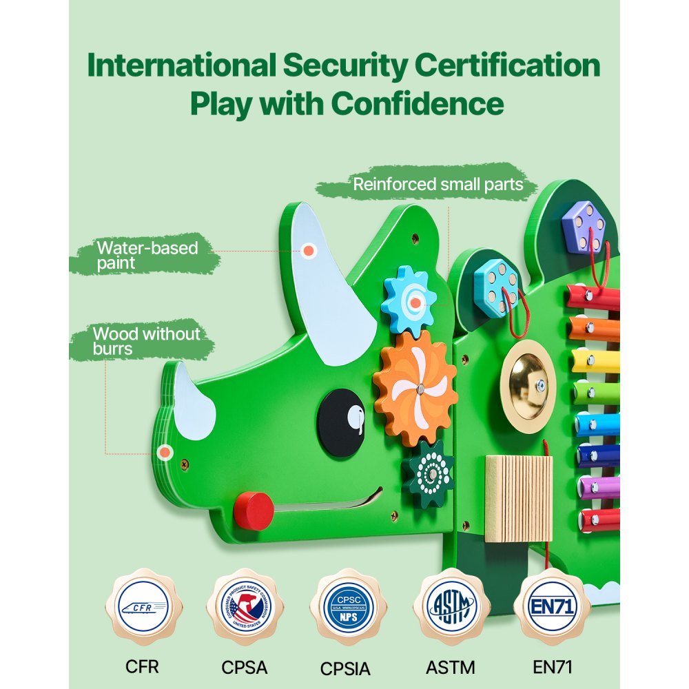 VEVOR Dinosaurier-Aktivitätswand, Motorikbrett, 11 Spiele, Montessori-Sensorik-Spieltafel für Kinder von 3–12 Jahren, Lernaktivitätszentrum, ideal für Kinder-Spielzimmer, Kindergarten, Klassenzimmer