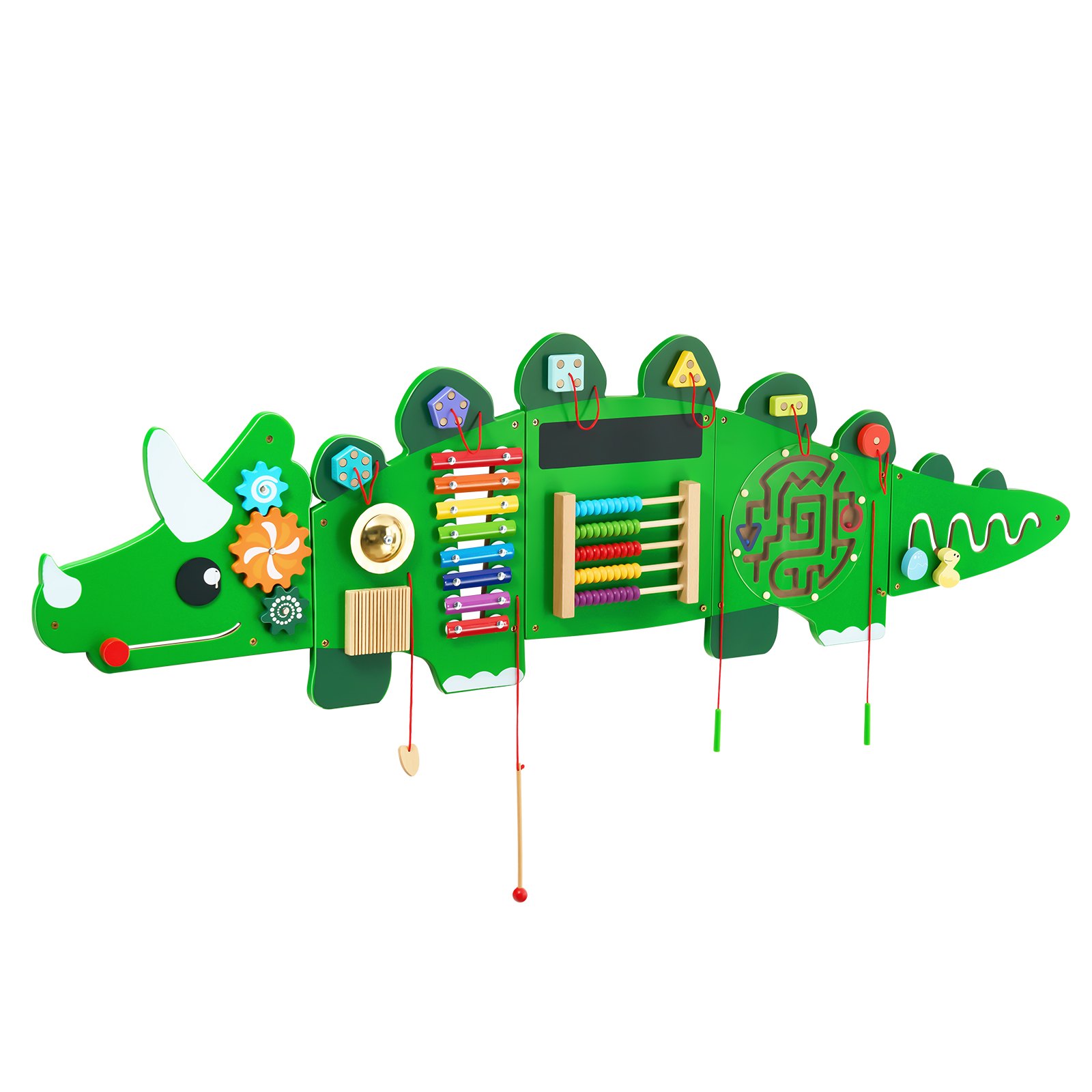 VEVOR Dinosaur Activity Wall, Motor Skills Board, 11 Games, Montessori Sensory Play Board for Children 3-12 Years Old, Learning Activity Center, Ideal for Children's Playrooms, Kindergartens, Classrooms