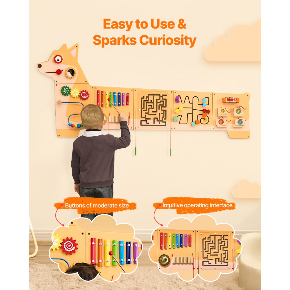 VEVOR Activity Wall Puppy Design, 12 Games, Sensory Montessori Wall Toy for Children 3-12 Years Old, Montessori Learning Activity Center, Ideal for Playrooms, Children's Rooms, Classrooms