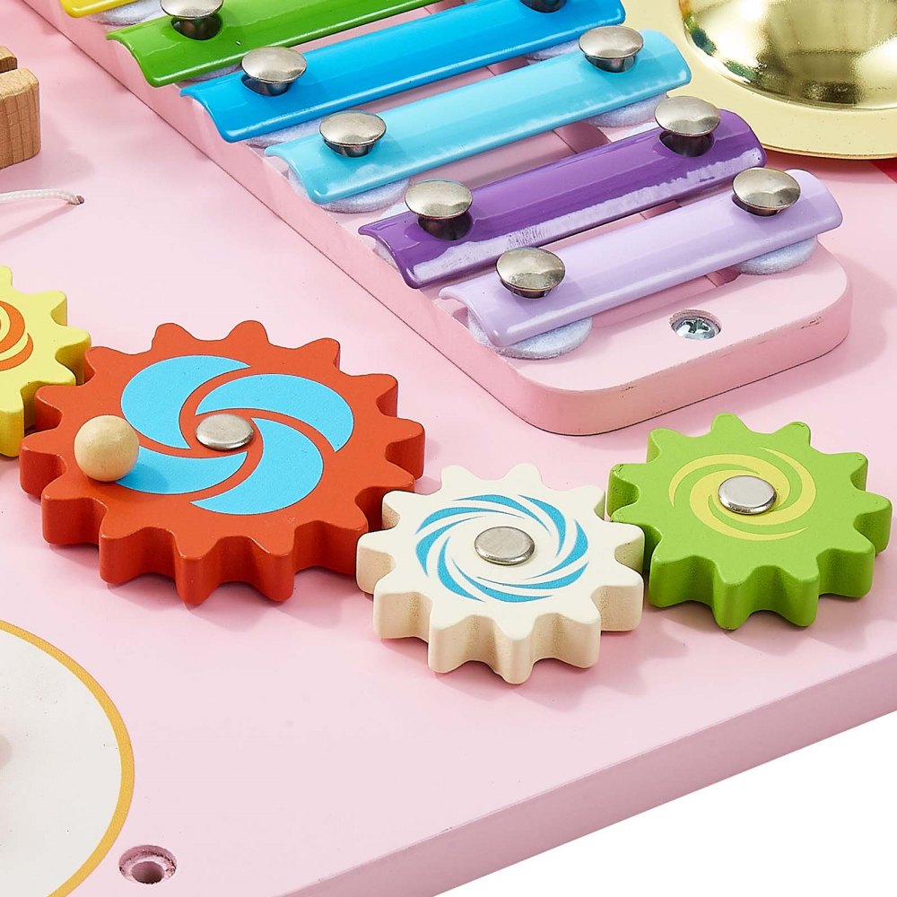 VEVOR Montessori Busy Board 18-in-1 Sensorisches Motorikbrett aus Holz Zug, Lernspielzeug zur Bildung & Frühe Entwicklung für Kita Zuhause, aus MDF-Platten, mit Xylophon Uhr Zahnrädern & Lernelementen