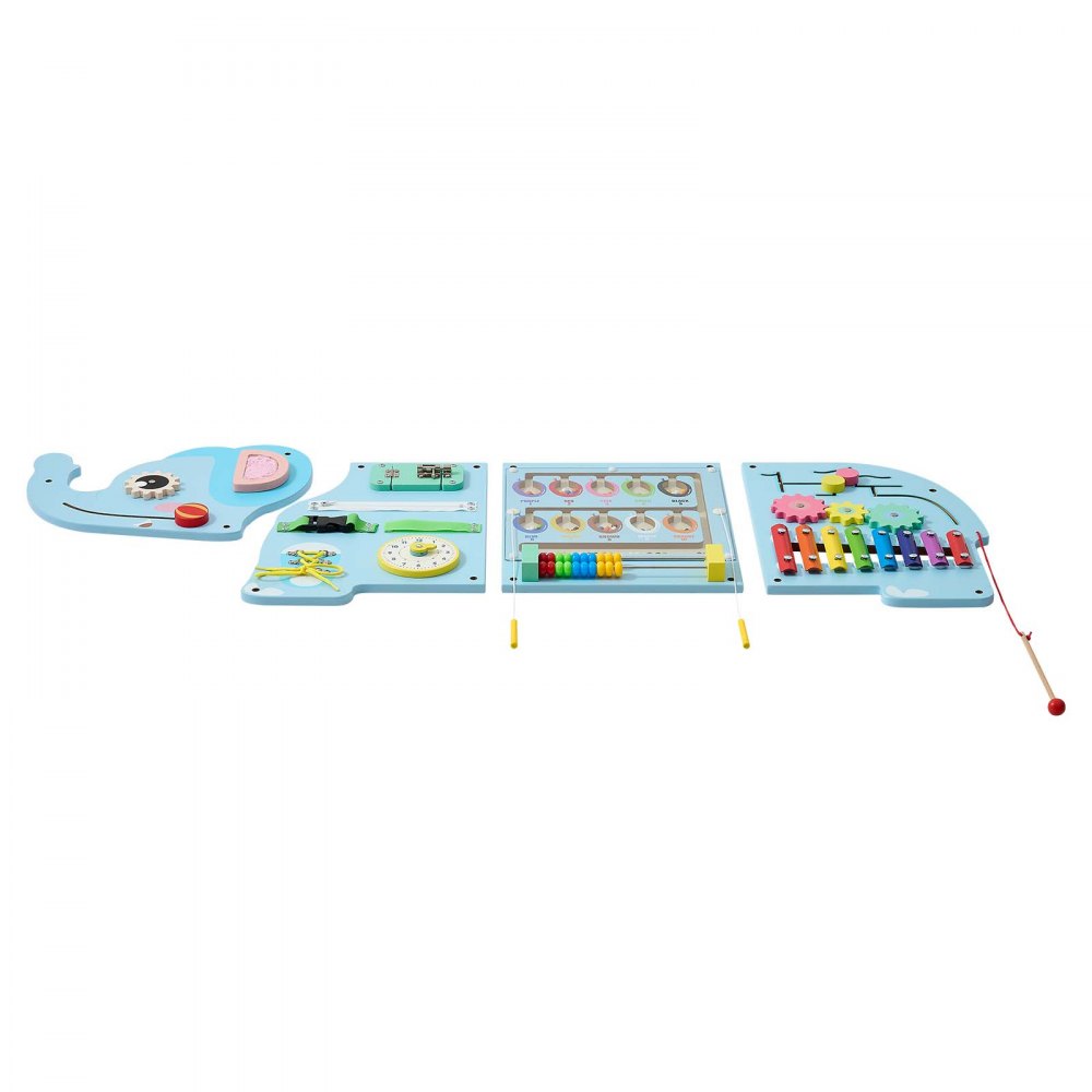 VEVOR Montessori Busy Board 14-in-1 Sensorisches Wandmotorikbrett Elefant, Beschäftigungsbrett zur Bildung & Frühe Entwicklung für Kinder, aus MDF-Platten, mit Xylophon Uhr Zahnrädern & Lernelementen