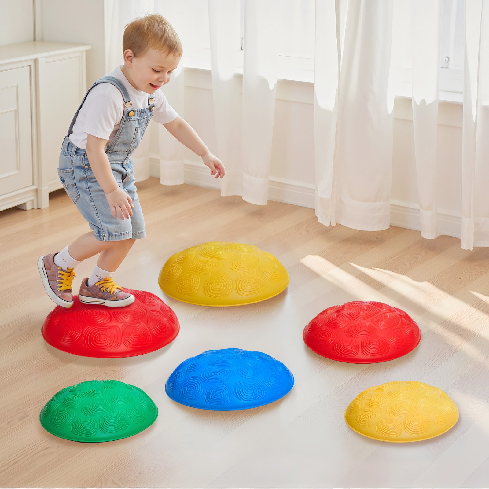 VEVOR Balance-Trittsteine für Kinder, 6er-Set, bis zu 100 kg, Hindernisparcours-Koordinationsspiel-Spielzeug zum Spielen im Innen- oder Außenbereich, Stapelsteine, Balancespiel für Kinder ab 3 Jahren