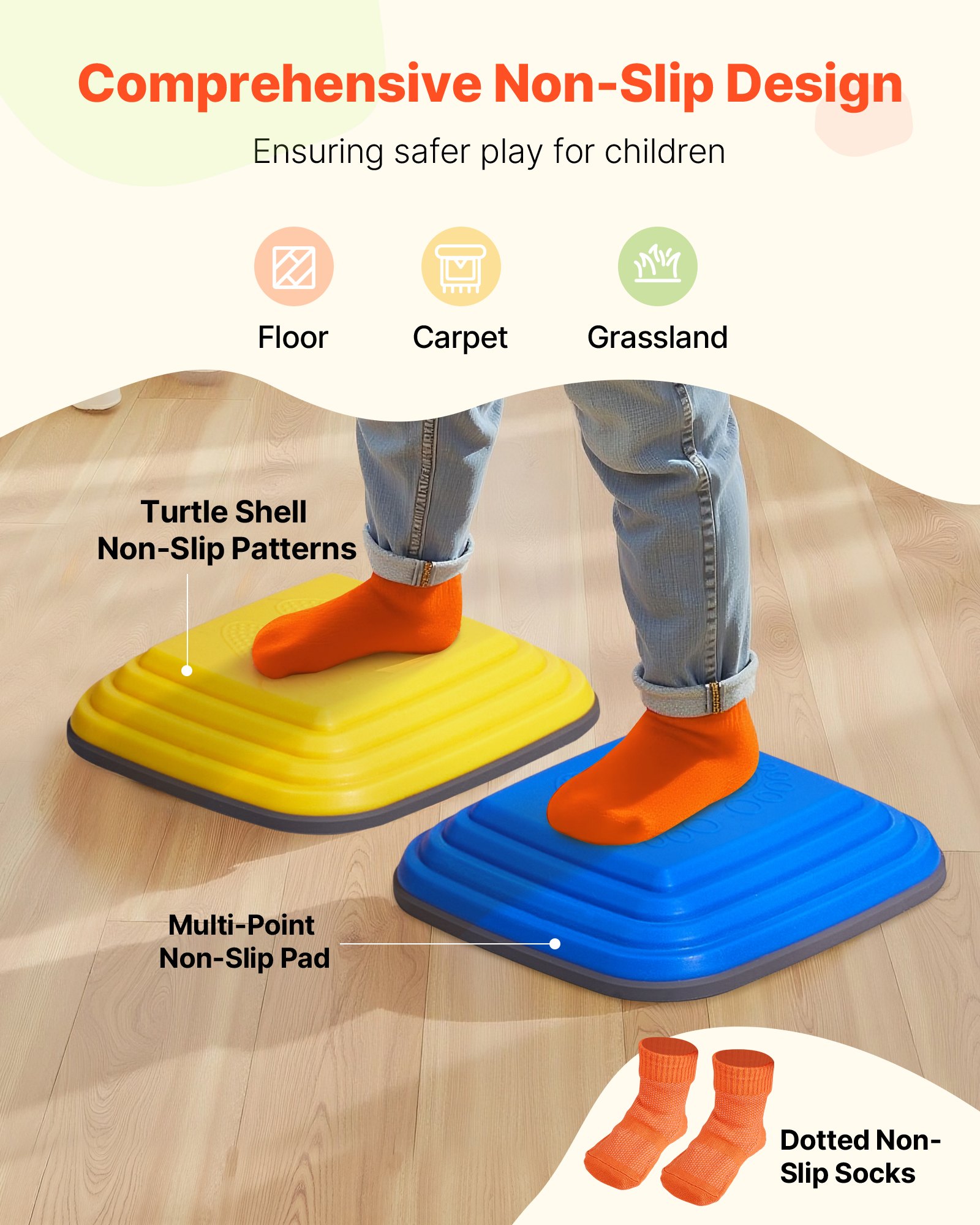VEVOR Balance-Trittsteine für Kinder, 10er-Set, bis zu 100 kg, Hindernisparcours-Koordinationsspiel-Spielzeug zum Spielen im Innen- oder Außenbereich Balancing Stepping Stones für Kinder ab 3 Jahren