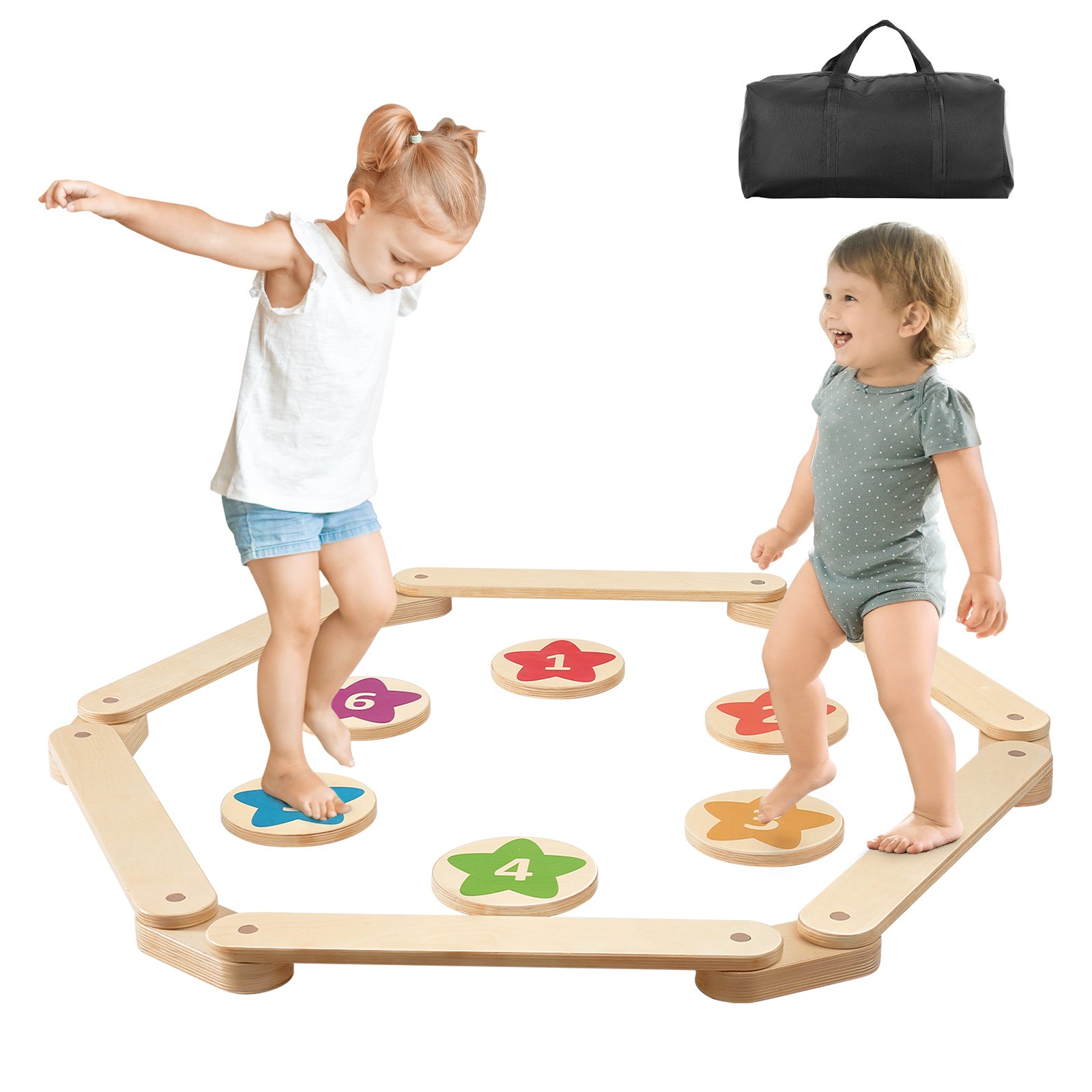 VEVOR Schwebebalken-Trittsteine, 6 Stück hölzerne Balance-Boards für Kleinkinder, Montessori-Spielzeug für Kinder von 2–6 Jahren, fördert Koordination und Grobmotorik, Gymnastikparcours für drinnen und draußen, Geschenk für Mädchen und Jungen