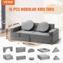 VEVOR Spielcouch: 15-teiliges modulares Kindersofa-Set in Grau mit verschiedenen Formen und Größen.