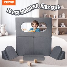 VEVOR Spielsofa Modulsofa Spielmöbel Modulares Kindersofa 10-teilig Grau