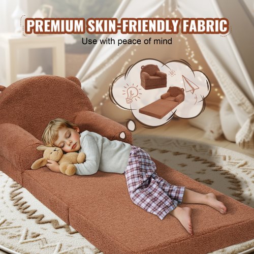 VEVOR Kindersofa 2 in 1 umwandelbares Kindersofa zum Liegestuhl, ausklappbarer Kindersofa-Sessel, Kleinkind Armlehnenstuhl-Bett, zusammenklappbares