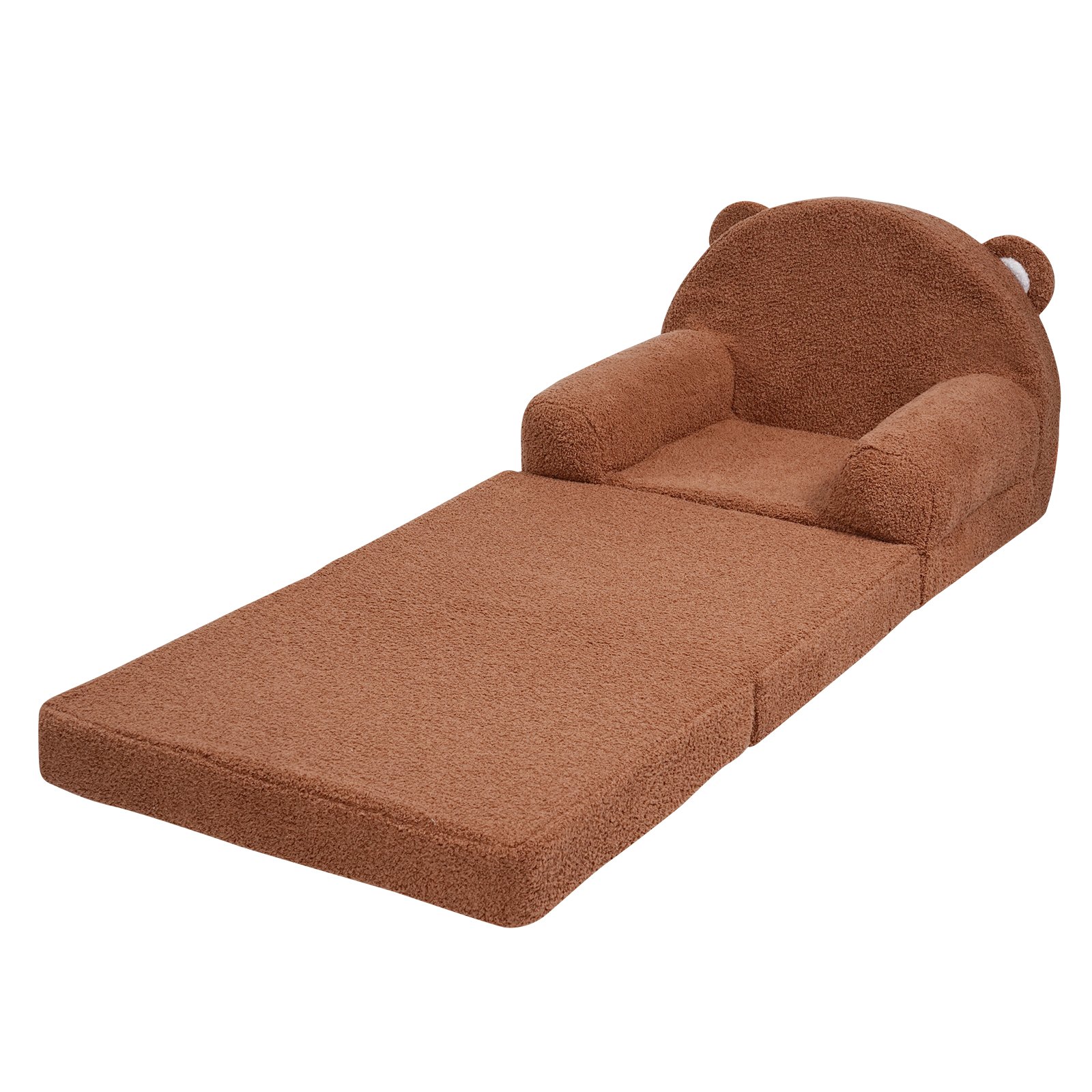 VEVOR Kindersofa 2 in 1 umwandelbares Kindersofa zum Liegestuhl, ausklappbarer Kindersofa-Sessel, Kleinkind Armlehnenstuhl-Bett, zusammenklappbares Kinderspielsofa zum Schlafen, Braun 114 x 50 x 36 cm