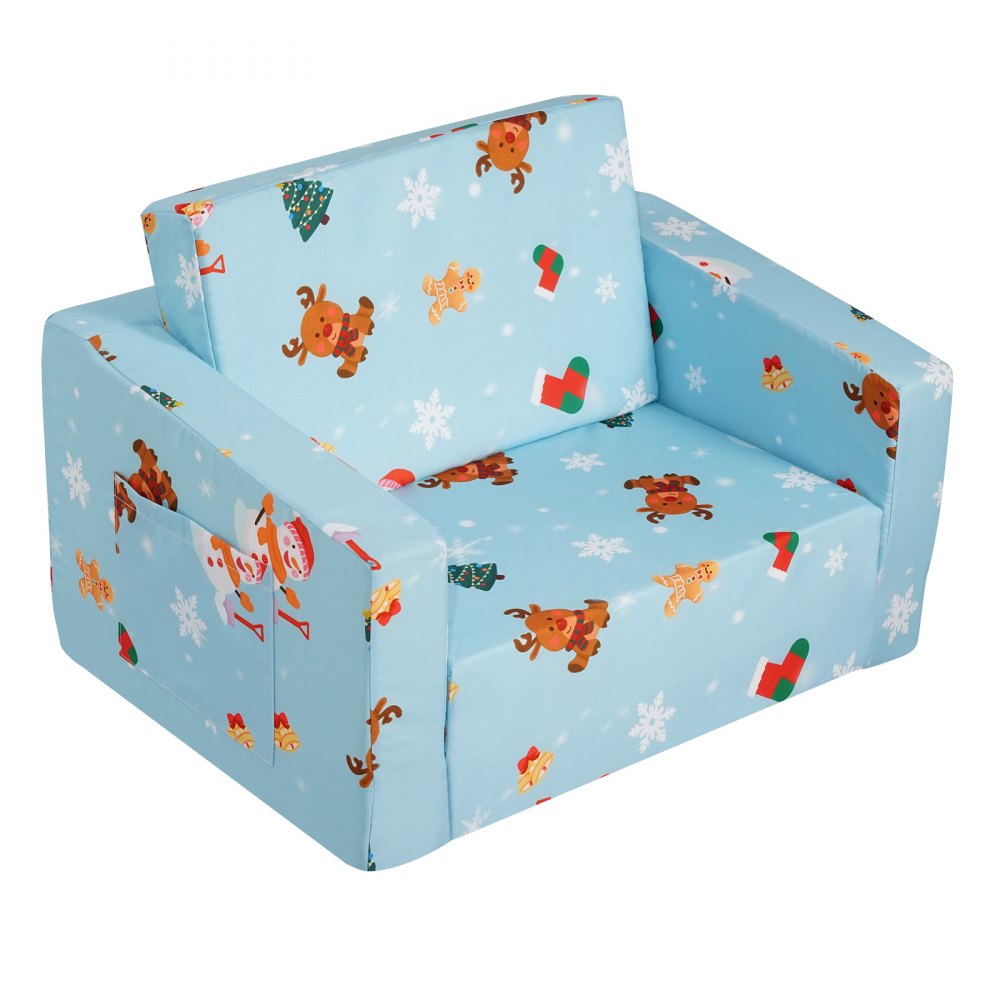 VEVOR Kindersofa 2 in 1 umwandelbares Kindersofa zum Liegestuhl, ausklappbarer Kindersofa-Sessel, Kleinkind Armlehnenstuhl-Bett, zusammenklappbares Kinderspielsofa, mit weihnachtlichem Muster