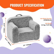 VEVOR Kindercouch Kindersofa 460 x 635 x 520 mm Kindersofa Kinderzimmer Softsofa, Spielsofa Kuschelecke 1 Kind, Kindersessel Kindermöbel Kinderstuhl Grau Schlafsesseln 20 kg 25D Schwamm