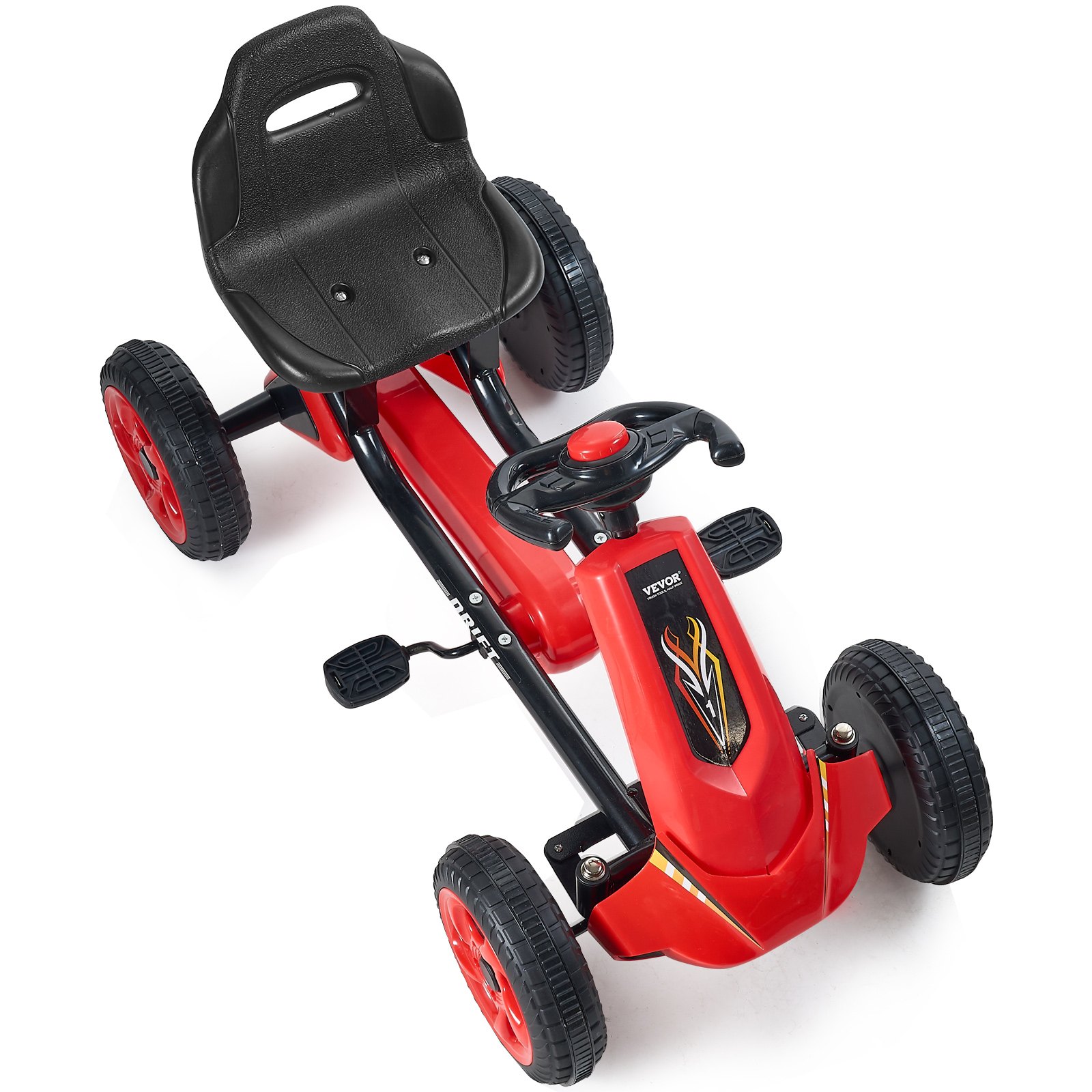 VEVOR Go-Kart, pedal vehicle with steering wheel, ergonomically adjustable seat, non-slip wheels, portable pedal vehicle with pedal crank, children's vehicle for children aged 3-8 years, red