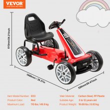 VEVOR Go-Kart mit 4 Rädern Kinderfahrzeug Tretfahrzeug Tretauto 5–12 Jahren Rot