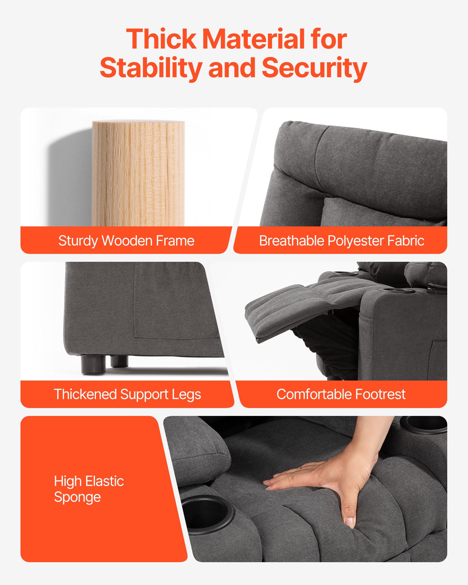 VEVOR Liegestuhl Kindersessel mit Getränkehaltern & Taschen, 107° bis 126° verstellbare Rückenlehne, atmungsaktives Polyestergewebe, Liegecouch mit Fußstütze, für Jungen Mädchen Kinder (Grau)