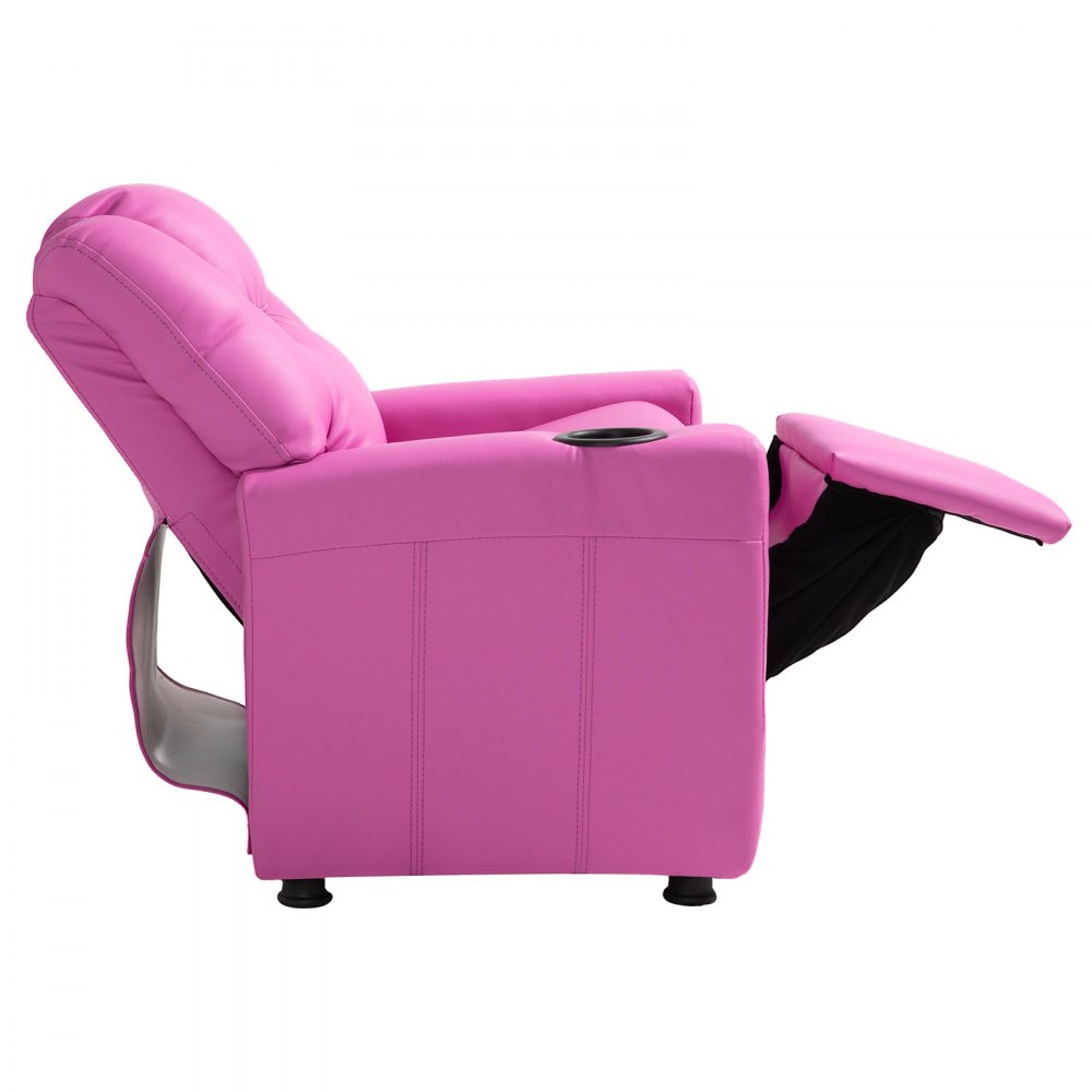 VEVOR Liegestuhl Kindersessel mit Getränkehaltern, 101° bis 121° verstellbare Rückenlehne, Liegecouch aus PU-Leder mit Fußstütze, für Jungen Mädchen Kinder (Rosa) 41 kg belastbarer Relaxsessel