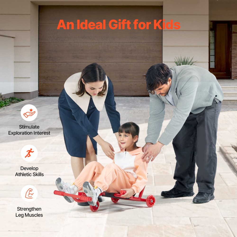 VEVOR Drifter Trike Dreirad 60 kg, Dreiradscooter 960 x 440 x 285 mm, Kinderfahrzeug Dreirad für Kinder ab 4 Jahren, fährt auf allen harten Oberflächen im Innen- und Außenbereich, Rot