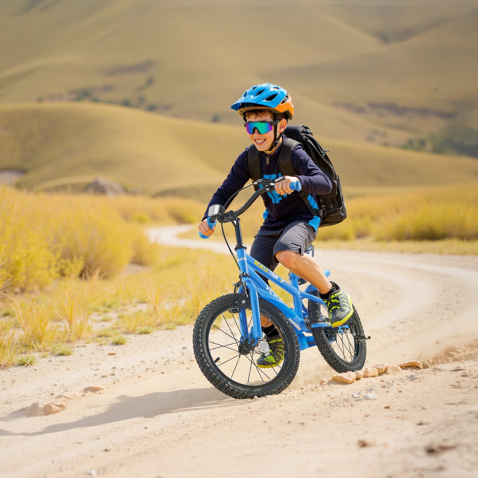 VEVOR Kinderfahrrad, 14 Zoll BMX-Stil-Fahrrad, empfohlene Kindergröße 95-116 cm, Stützräder inklusive, 4-8 Jahren Kinder, Kleinkinderfahrrad für Jungen und Mädchen zum Fahrradlernen, blau